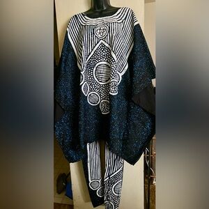 Black and Blue Patterned Poncho